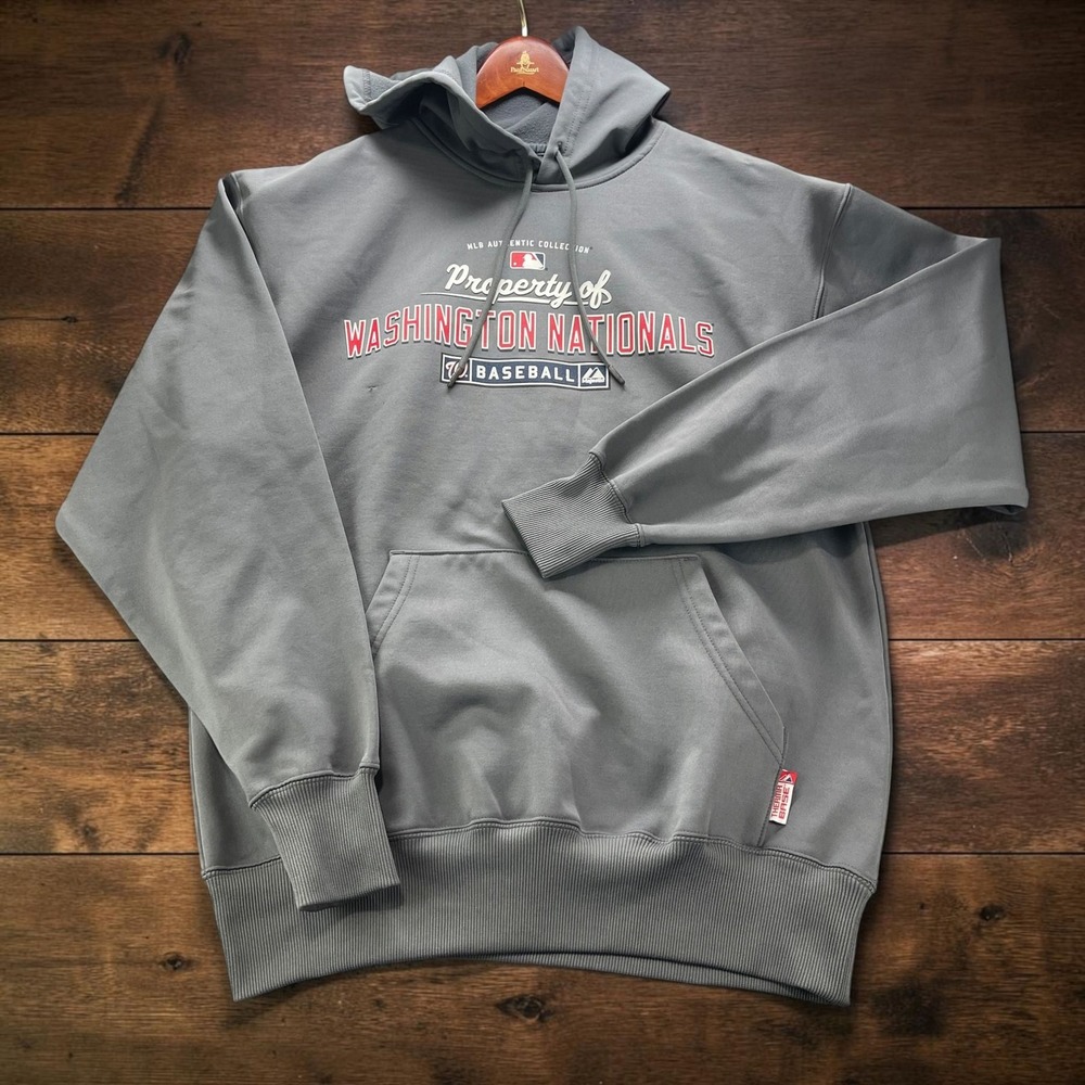 Majestic Washington Nationals MLB Authentic Therma Base Hoodie Mens Medium Gray